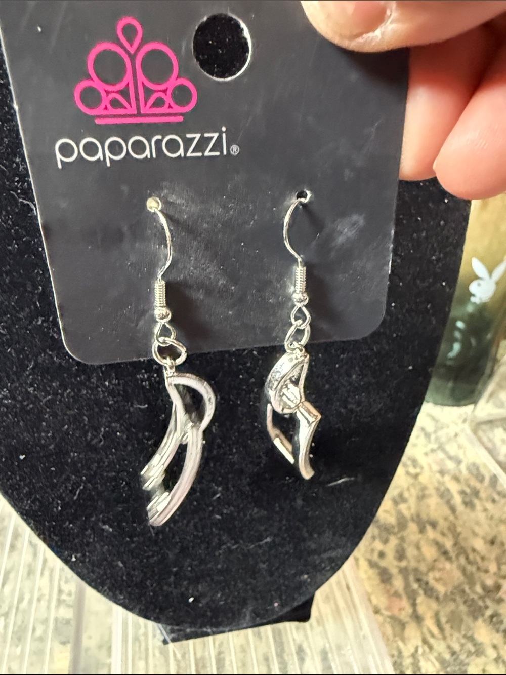 paparazzi Silver Curved Dangle Earrings